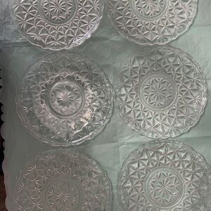 Six Vintage Round Crystal Sandwich/Dessert Plates.  EAPG Stars Design.